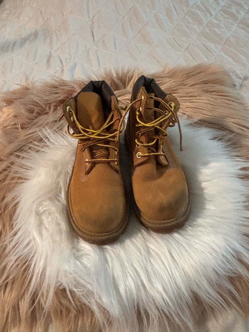 Timberland Wheat Suede Lace-Up Boots with Dark Brown Collar